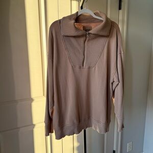 Aerie Half Zip Sweatshirt Neutral Tan Relaxed Fit Athleisure